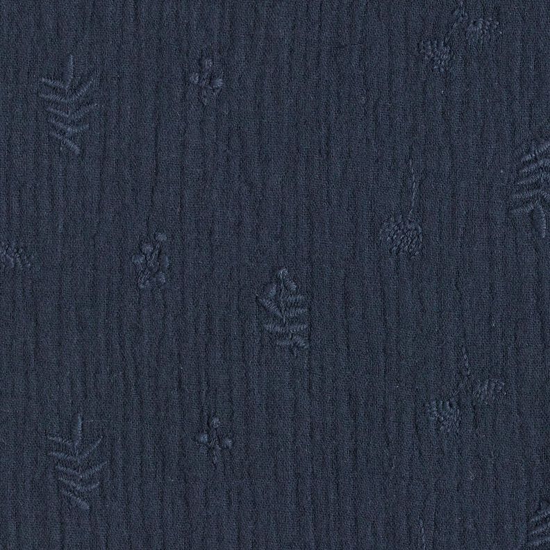 Musselina/ Tecido plissado duplo Bordado Flores e ramos – azul-marinho,  image number 1