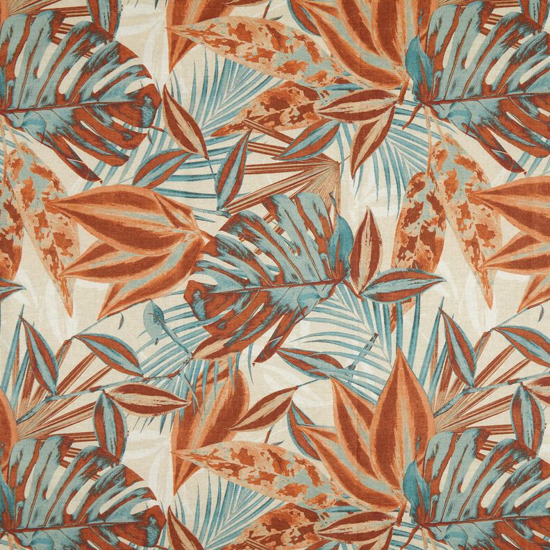 Tecido para exteriores Lona Folhas grandes – natural/terracota,  image number 1