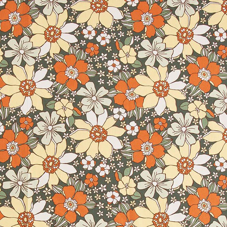Tecido de algodão Cretone Flores retro – laranja-claro/amarelo claro,  image number 1