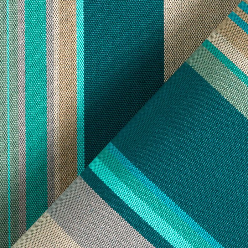 Tecido para exteriores Lona Riscas mistas – azul petróleo/anémona,  image number 4