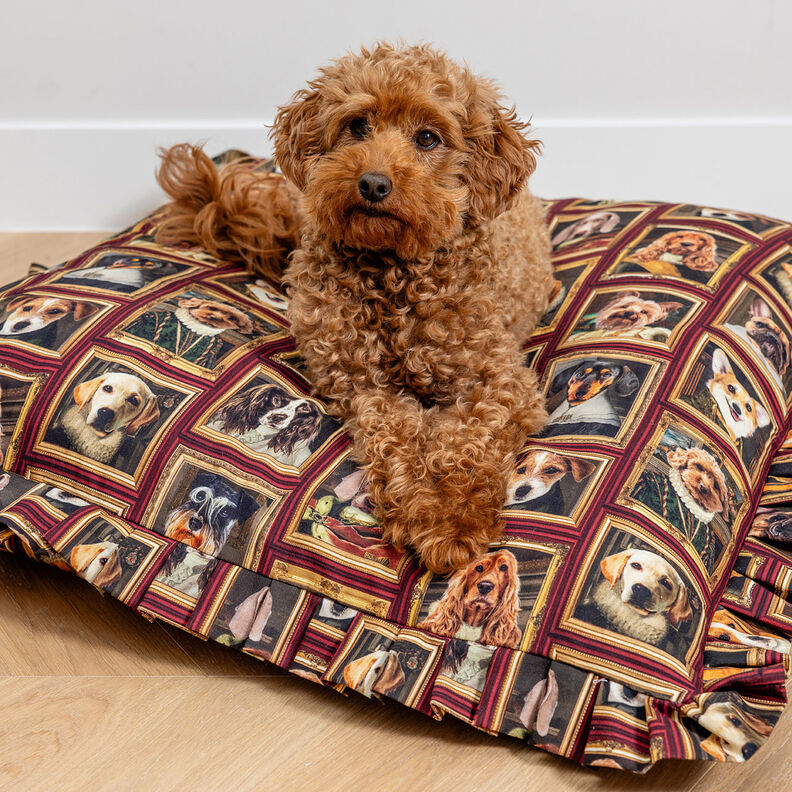 Tecido para decoração Meio linho Panamá Retratos de cães – carmin/dourado,  image number 5