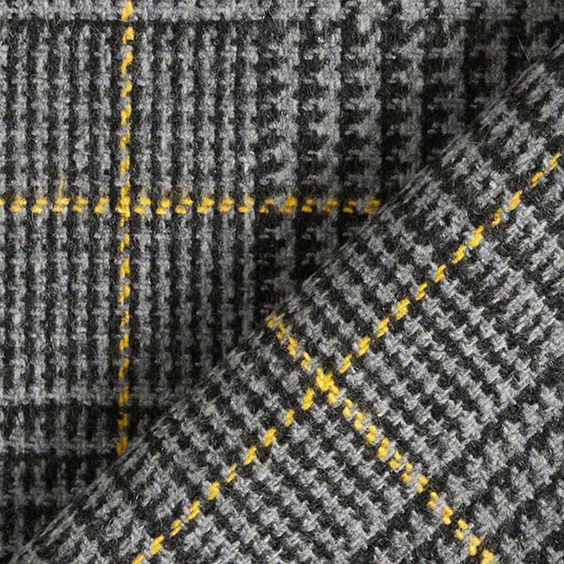Tecido de lã Príncipe de Gales – cinzento escuro/amarelo,  image number 6