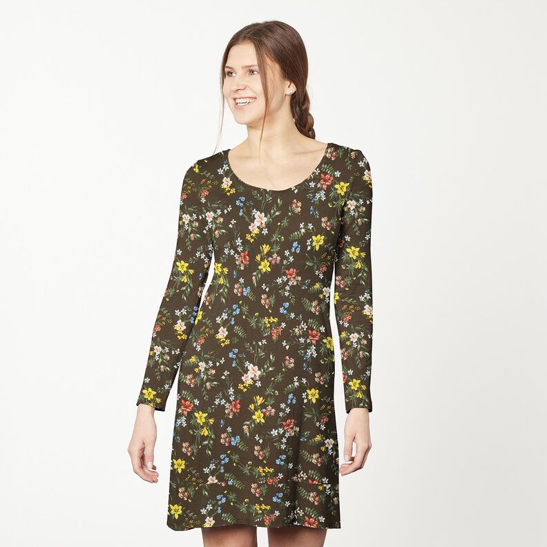 Jersey de viscose Florzinhas – castanho escuro/vermelho-fogo,  image number 6