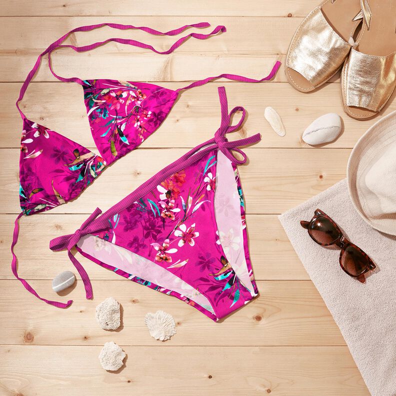 Tecido para fatos de banho Flores em aguarela – púrpura/branco,  image number 7