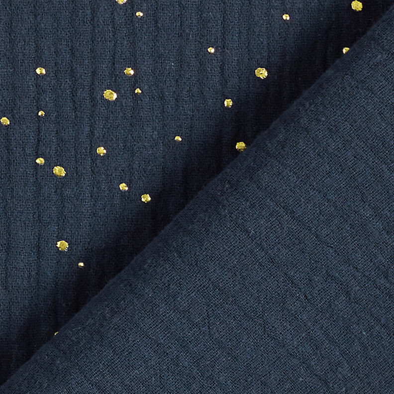 Algodão Musselina Sarapintas douradas espalhadas – azul-marinho/dourado,  image number 4