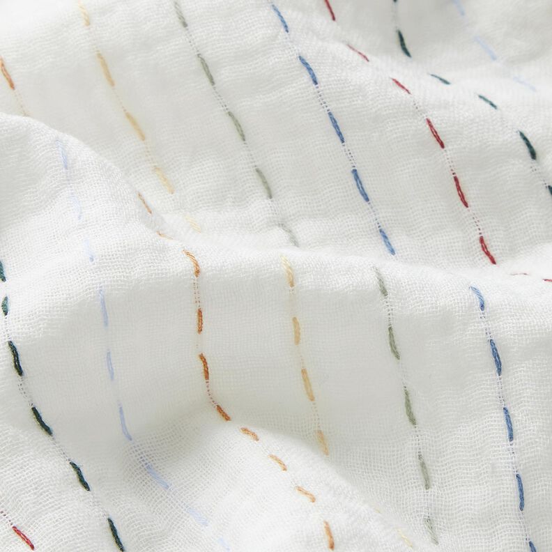 Musselina/ Tecido plissado duplo Riscas de giz coloridas – branco sujo,  image number 2