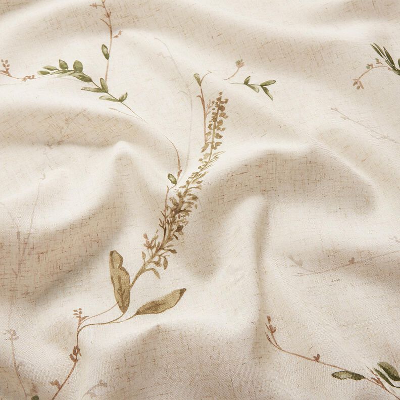 Tecido para cortinados Voile Ramos delicados – natural/pinheiro escuro,  image number 2