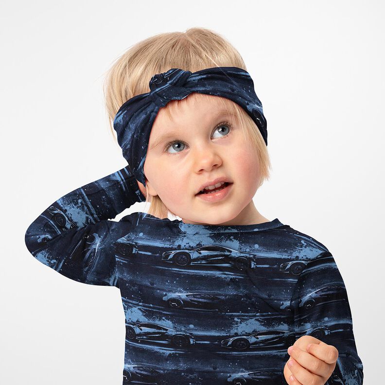 Jersey de algodão Carro de corrida Impressão Digital – preto azulado,  image number 5