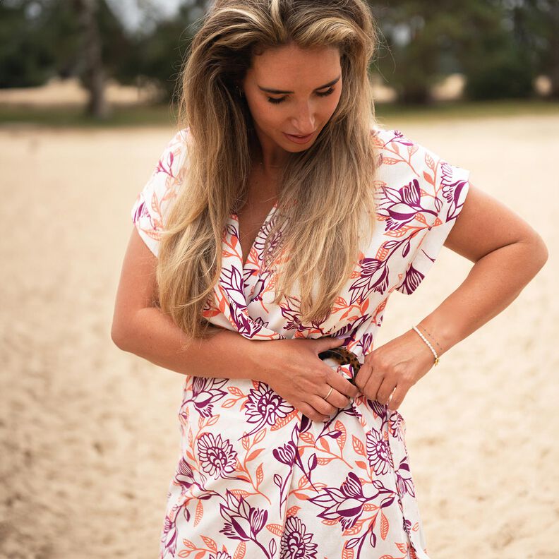 Mix de linho e viscose Flores | Poppy Fabrics – marfim/uva,  image number 7