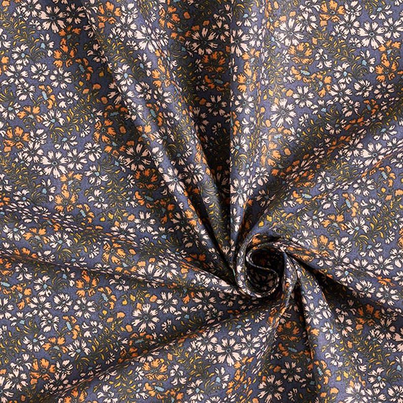 Tecido de algodão Cretone Flores dispersas e ramos – azul-marinho,  image number 3