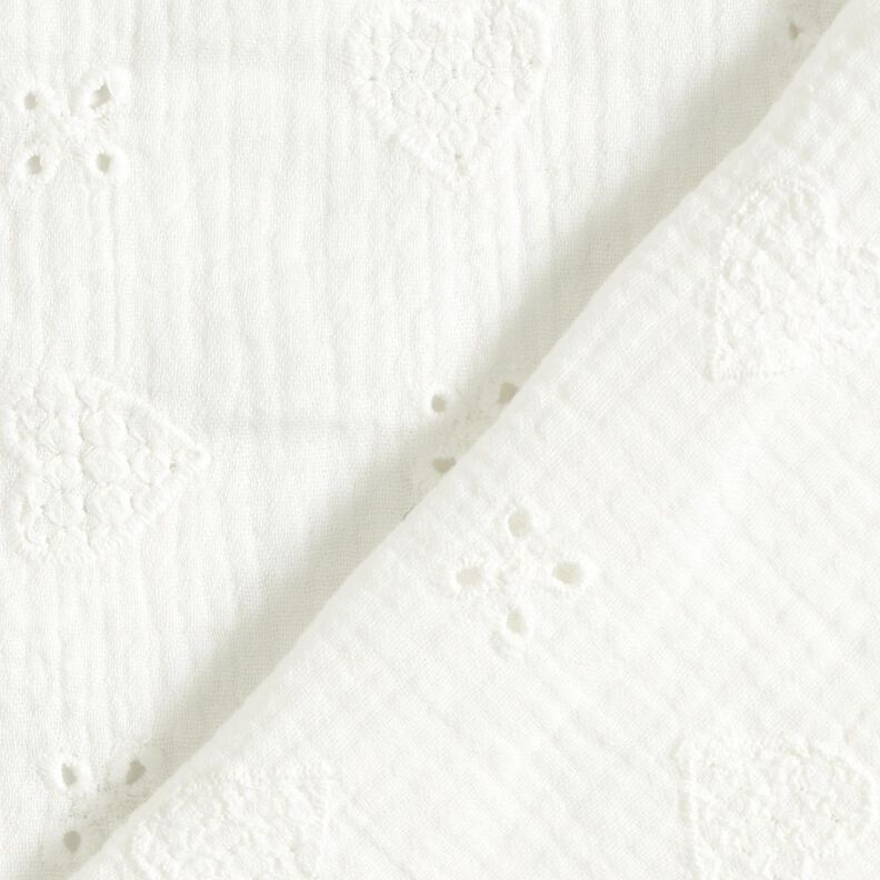 Musselina/ Tecido plissado duplo Bordado inglês Corações – branco sujo,  image number 4