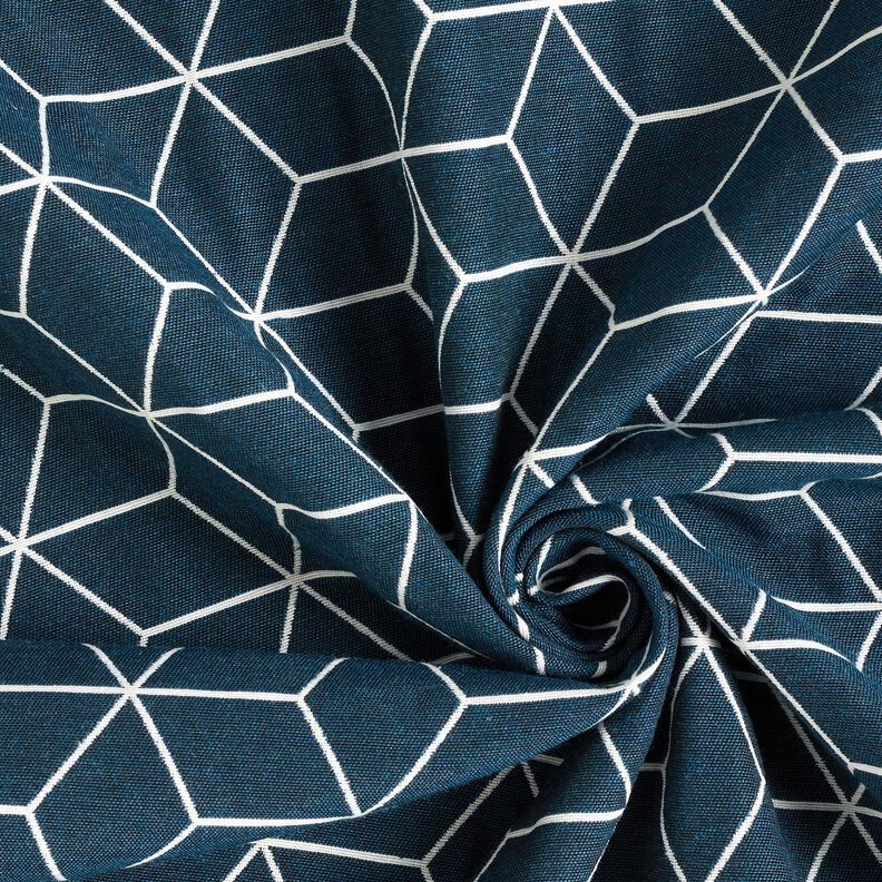 Tecido para decoração Jacquard Cubos modernos – azul-noite/marfim,  image number 3