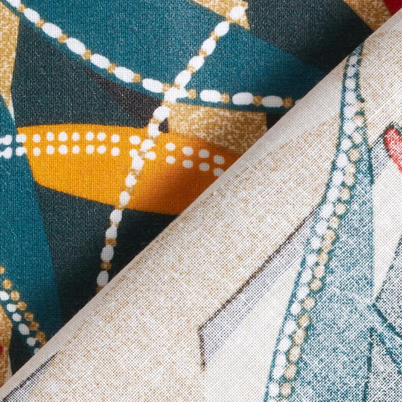 Algodão revestido Folhas delicadas – carmin/azul petróleo,  image number 5