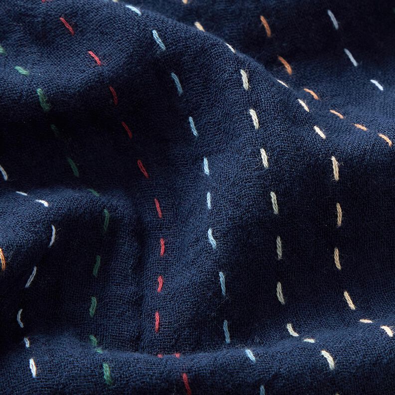 Musselina/ Tecido plissado duplo Riscas de giz coloridas – azul-marinho,  image number 2