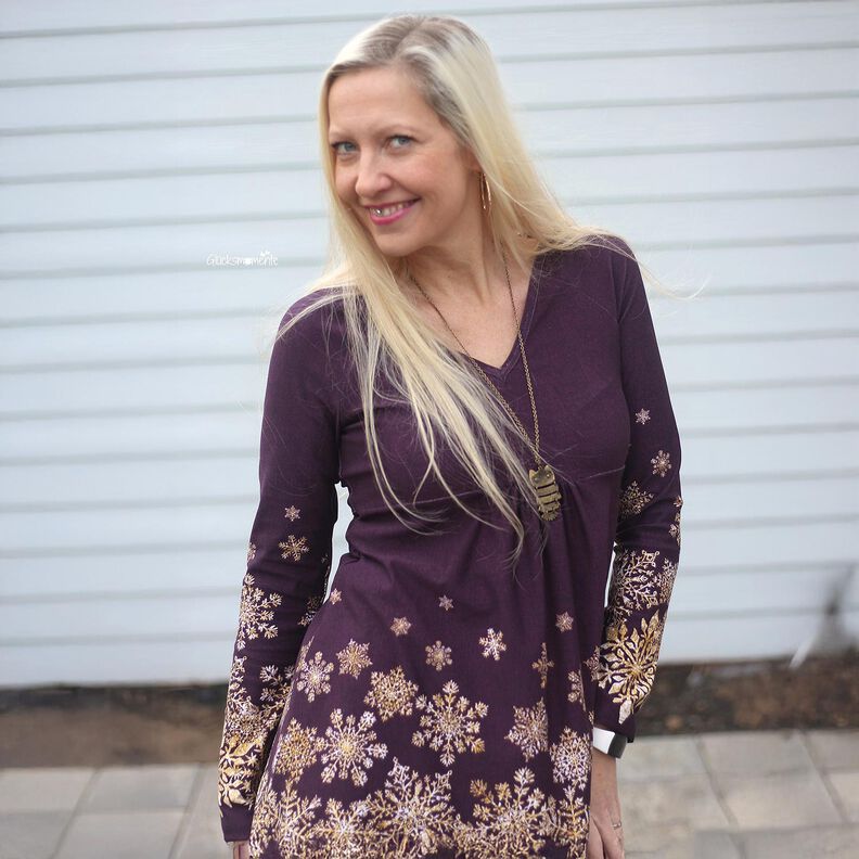 French Terry Sweat de verão Flores de gelo Tecido com orla | Glitzerpüppi – beringela/ouro velho,  image number 7