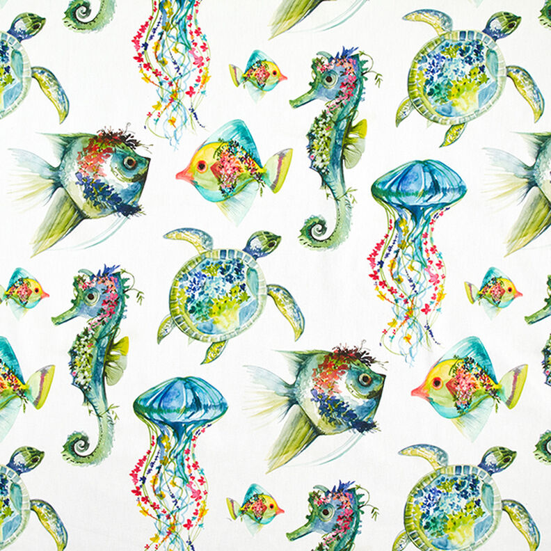 Tecido para decoração Meio linho Panamá  Animais marinhos – verde,  image number 1