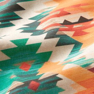 Tecido para decoração Meio linho Panamá Estampado étnico abstrato  – bege claro/verde esmeralda, 