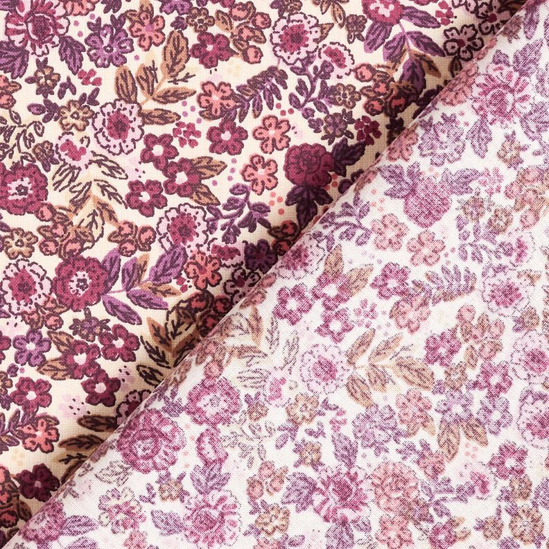 Tecido de algodão Cretone Flores espalhadas – creme/uva,  image number 4
