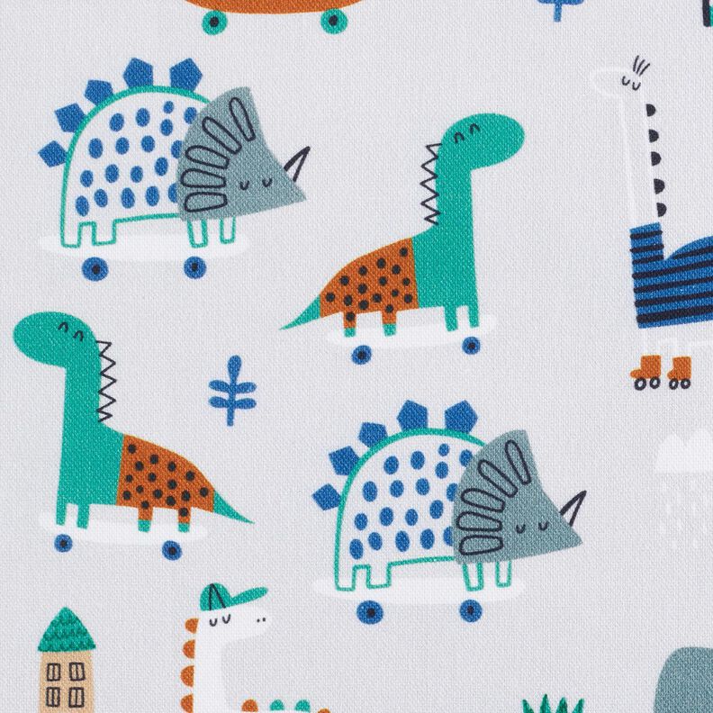 Tecido para decoração Meio linho Panamá Dinossauros de skate – cinzento-prateado/hortelã-pimenta,  image number 5