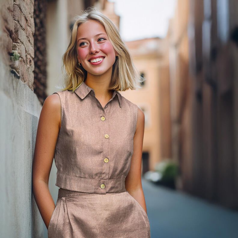 Popelina de algodão adornado com película Liso – ouro rosa metálico,  image number 4