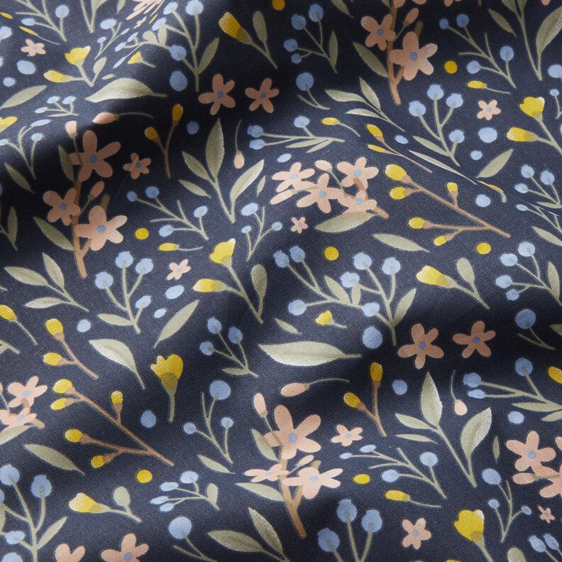 Tecido de algodão Cretone Flores – azul-noite,  image number 2