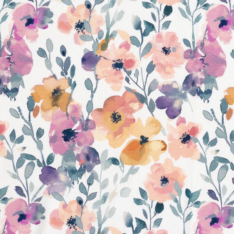 GOTS Jersey de algodão Aguarela Prado de flores Impressão Digital – marfim,  image number 1