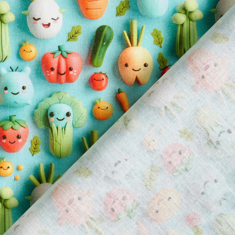 Popelina de algod&atilde;o Legumes de plasticina felizes Impress&atilde;o Digital &ndash; azul marinho,  image number 4