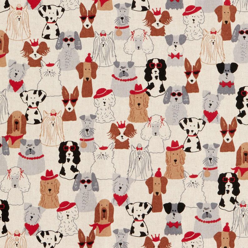 Tecido para decora&ccedil;&atilde;o Meio linho Panam&aacute; C&atilde;es elegantes &ndash; natural/cinzento,  image number 1