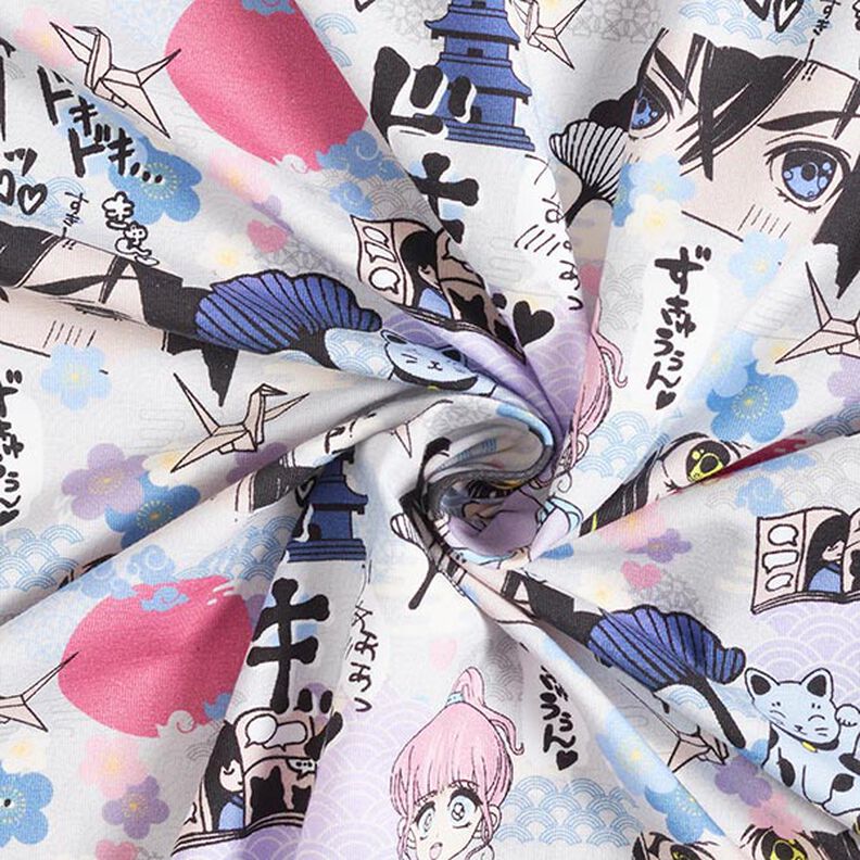Jersey de algodão Mundo da manga japonesa Impressão Digital – cinzento-prateado,  image number 4