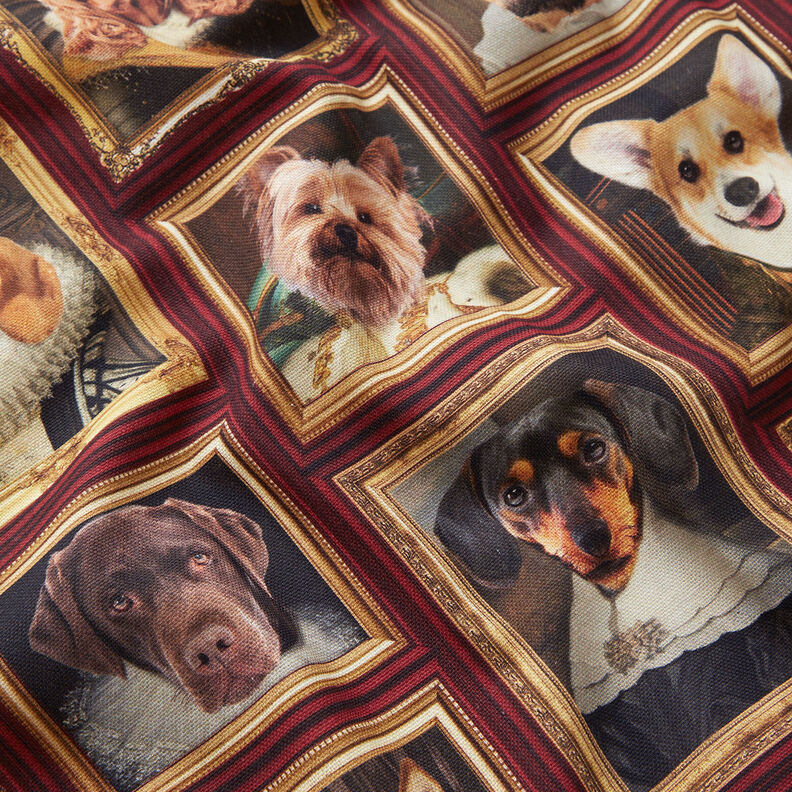 Tecido para decoração Meio linho Panamá Retratos de cães – carmin/dourado,  image number 2