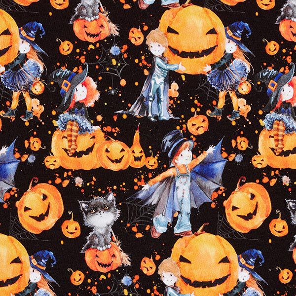 Jersey de algodão Halloween Impressão Digital – preto,  image number 1