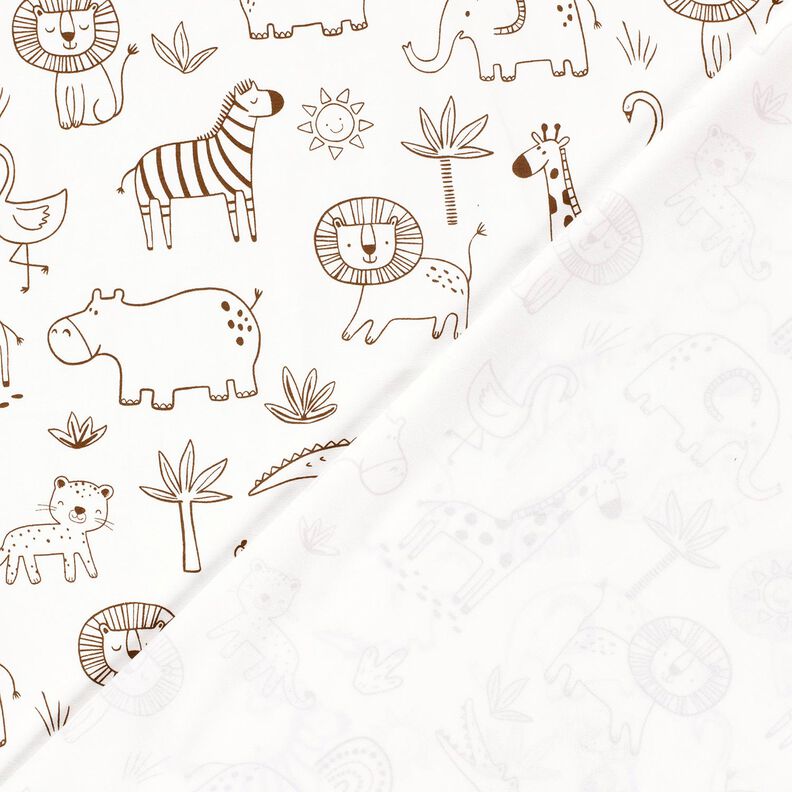 Jersey de algodão Animais da selva desenhados – marfim/cor de chocolate,  image number 4