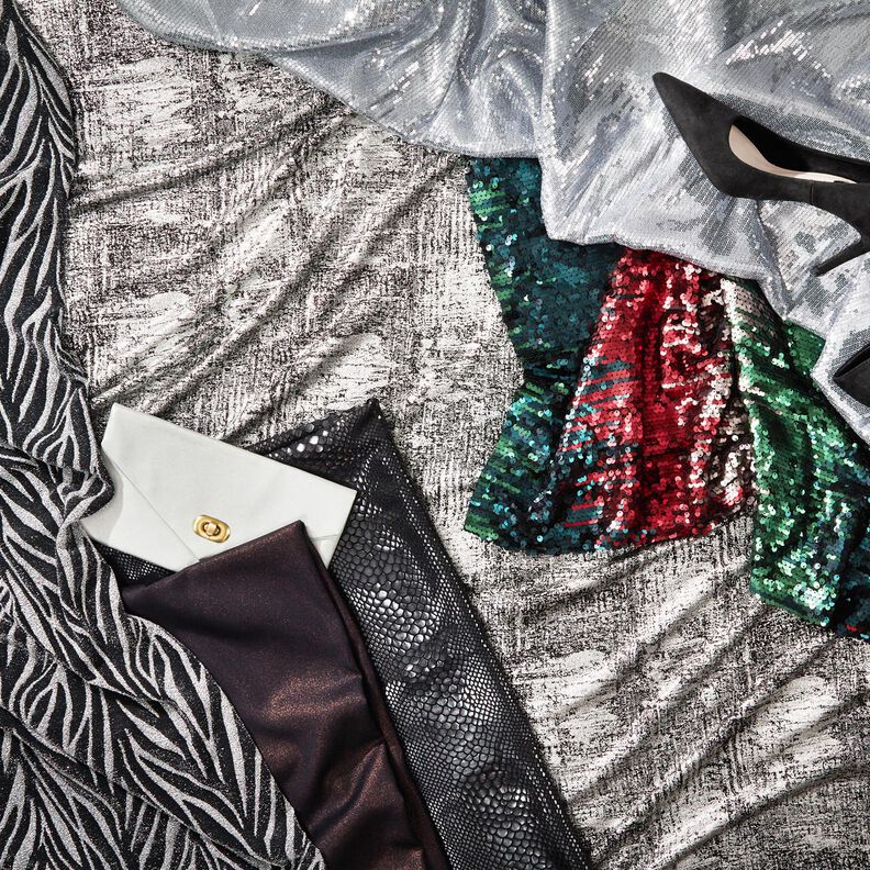 Tecido de malha com estampa metálica abstrata – prata metálica/preto,  image number 6