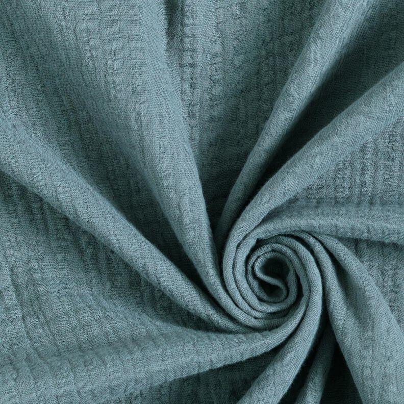 GOTS Musselina de algodão de três camadas – azul petróleo,  image number 4