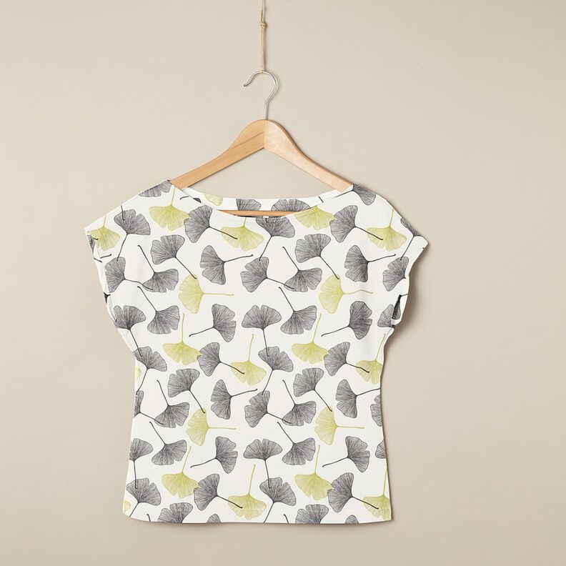 Jersey de algodão Folhas Ginkgo – branco sujo/verde lima,  image number 6