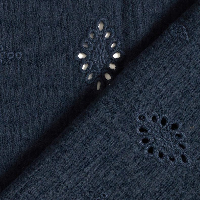 Musselina/ Tecido plissado duplo Bordado inglês Losango – azul-marinho,  image number 4