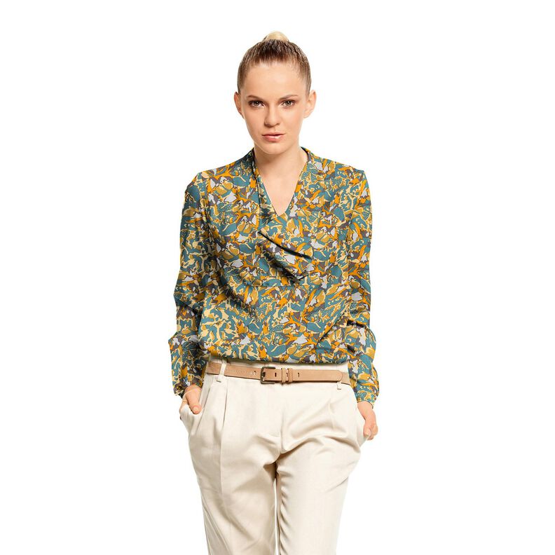 Tecido de viscose mar de flores abstrato – pinheiro azul/amarelo-caril | Retalho 60cm,  image number 5