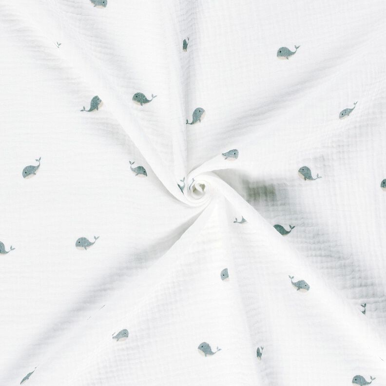 Musselina/ Tecido plissado duplo Pequenas baleias – marfim/cinza claro,  image number 3