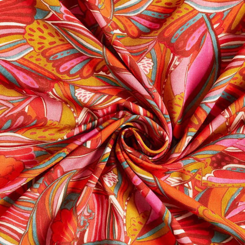 Moda de praia Tecido de viscose Pav&otilde;es e flores &ndash; laranja/bordeaux,  image number 3