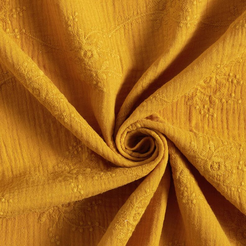 Musselina/ Tecido plissado duplo Gavinha floral Tom sobre tom – amarelo-caril,  image number 3