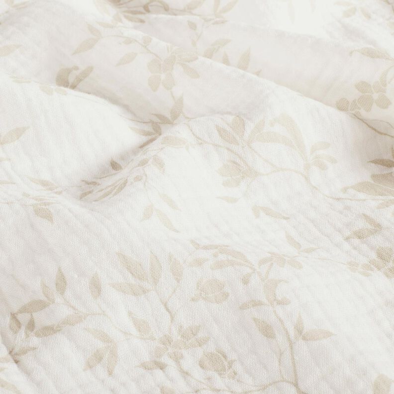 Musselina/ Tecido plissado duplo Gavinha folhas – branco sujo/natural,  image number 2