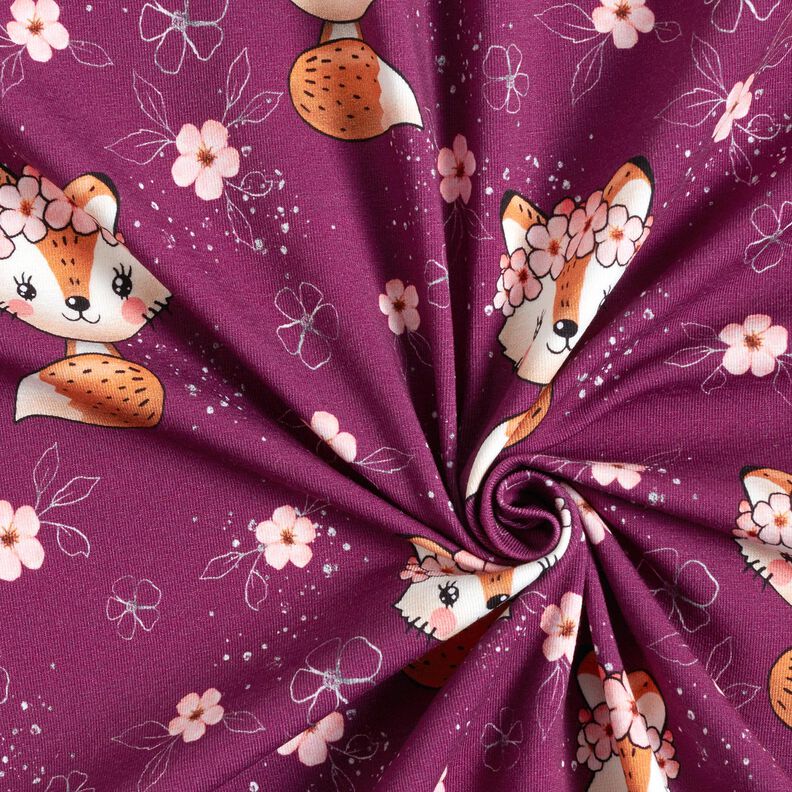 Jersey de algodão Raposa com flores | Glitzerpüppi – uva/laranja-pêssego,  image number 3