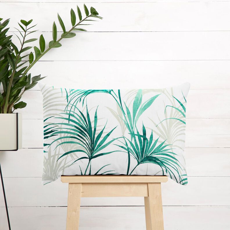 Tecido para decoração Panamá Folha de palmeira – branco/verde esmeralda,  image number 6
