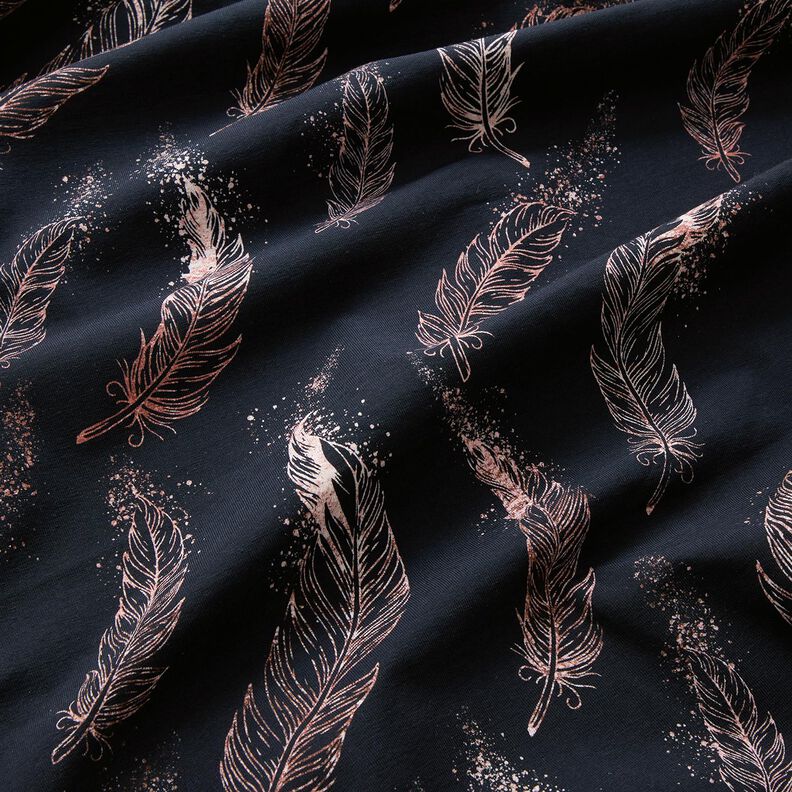 Jersey de algodão Penas douradas | Glitzerpüppi – preto azulado/rosa-velho escuro,  image number 2