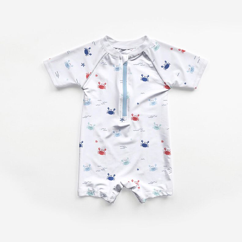 Tecido para fatos de banho UPF50 Caranguejos felizes – branco/lagosta,  image number 5