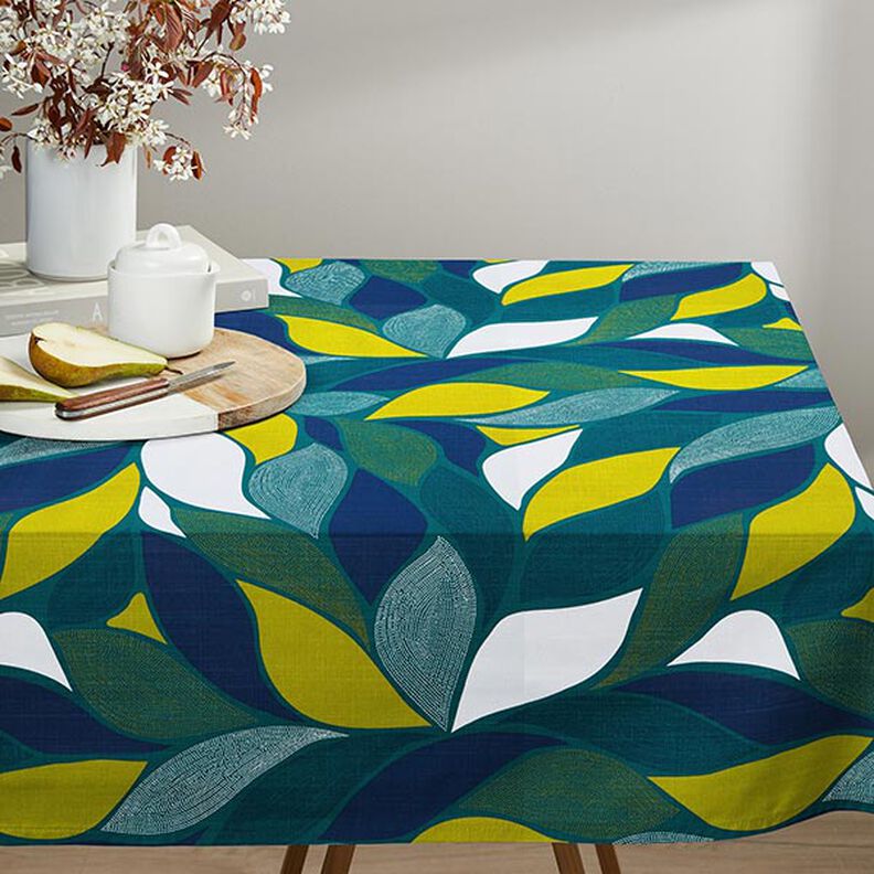 Tecido para decoração Panamá Folhas coloridas – azul petróleo,  image number 7