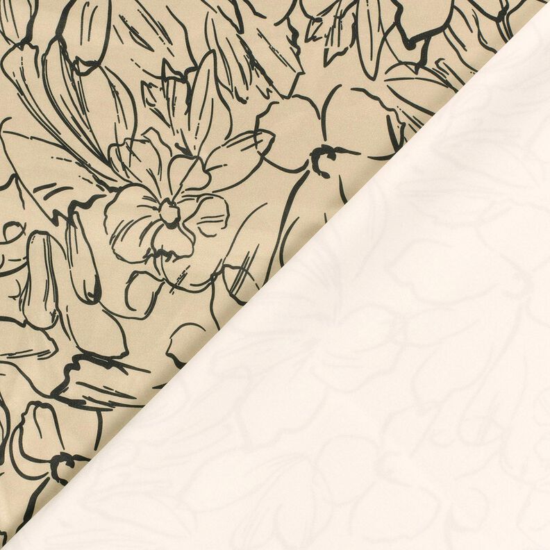 Tecido aveludado elástico Esboços de flores – cor de areia/preto,  image number 4