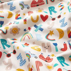 Cretone Alfabeto alegre – branco sujo, 