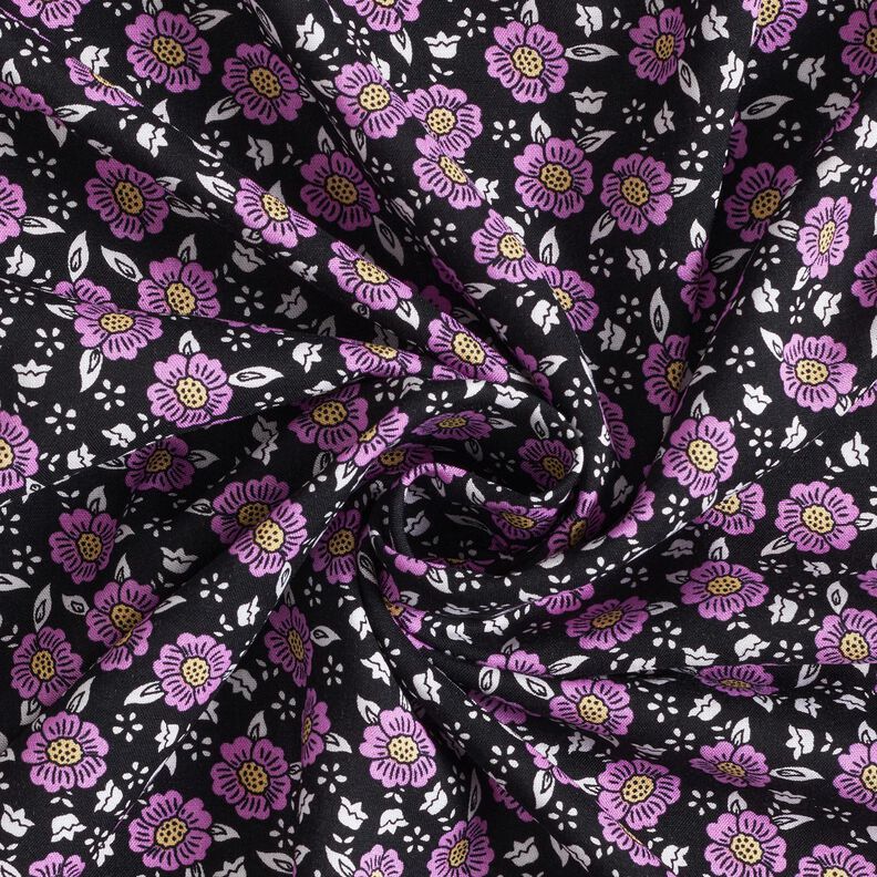 Tecido de viscose Mar de flores – preto/púrpura média,  image number 3