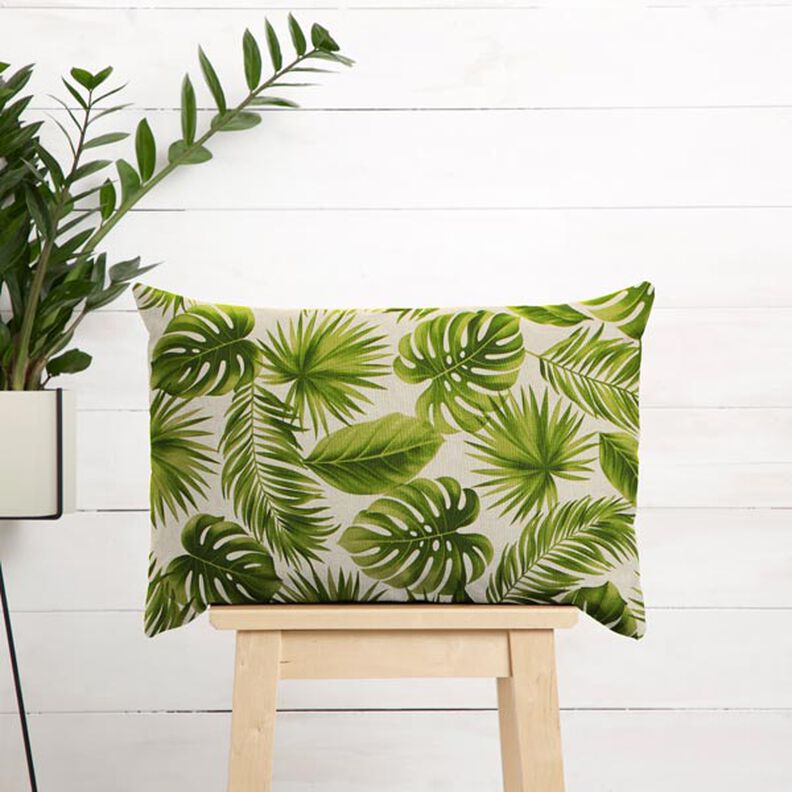 Tecido para decoração Meio linho Panamá folhas costela-de-adão – natural/verde,  image number 5